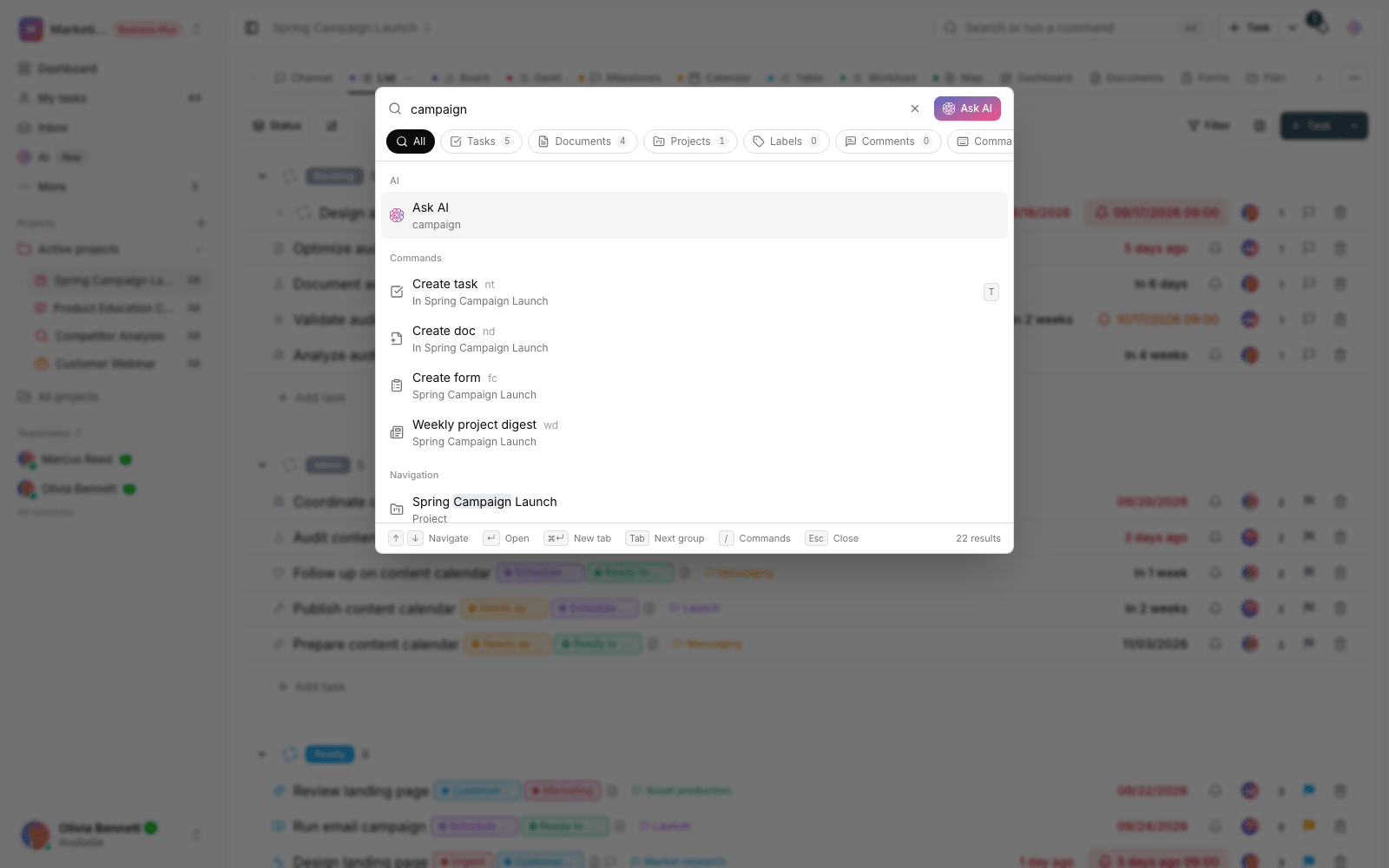 The Taskie command palette