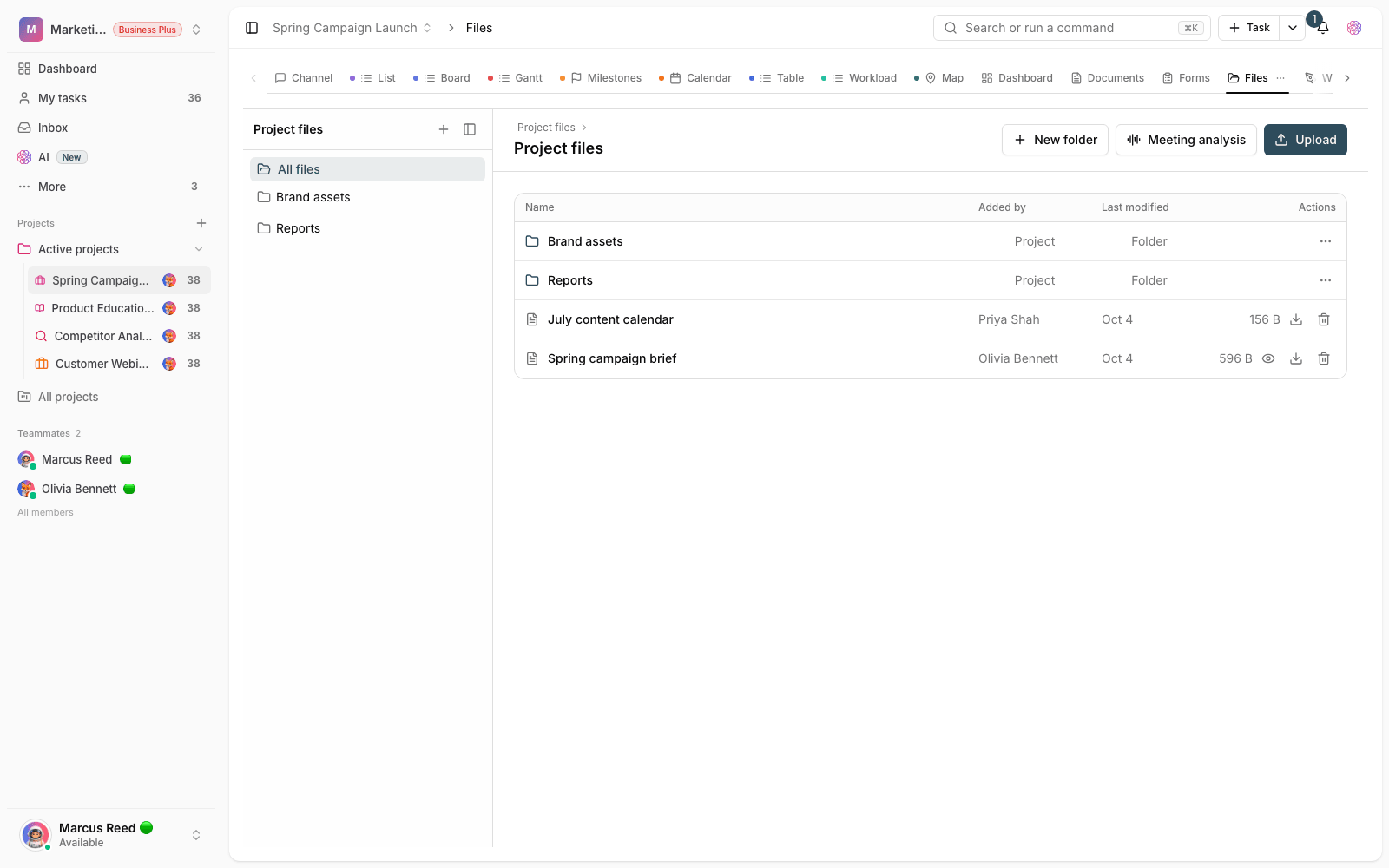 Project files in Taskie with folders and previews