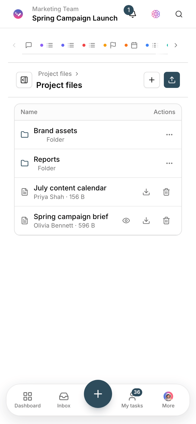 Project files in Taskie with folders and previews