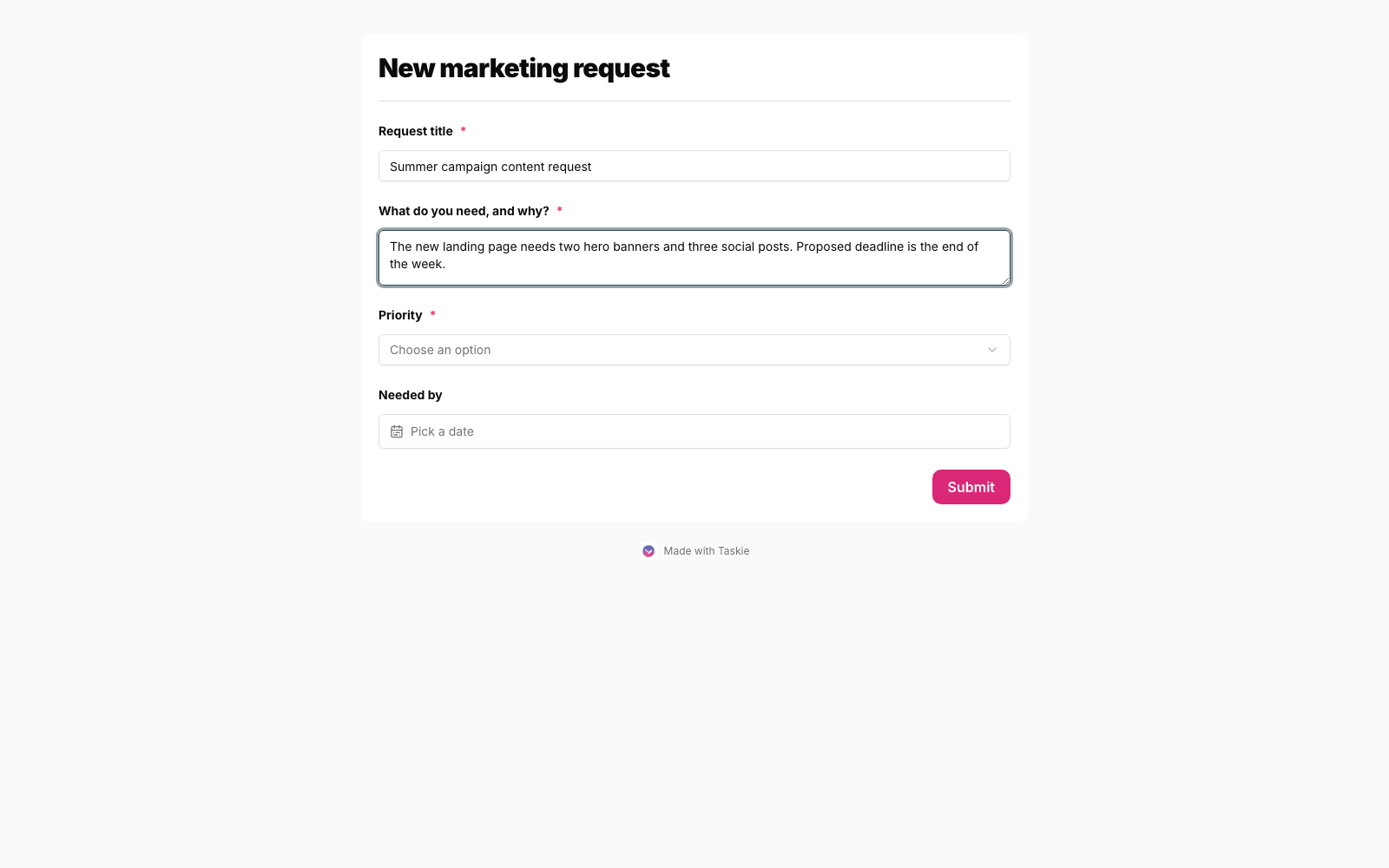 Public view of a published form