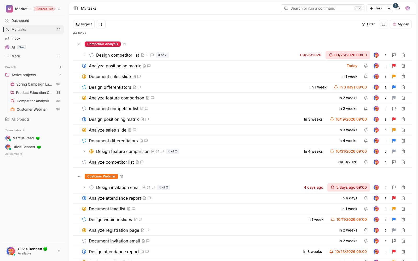 My tasks page