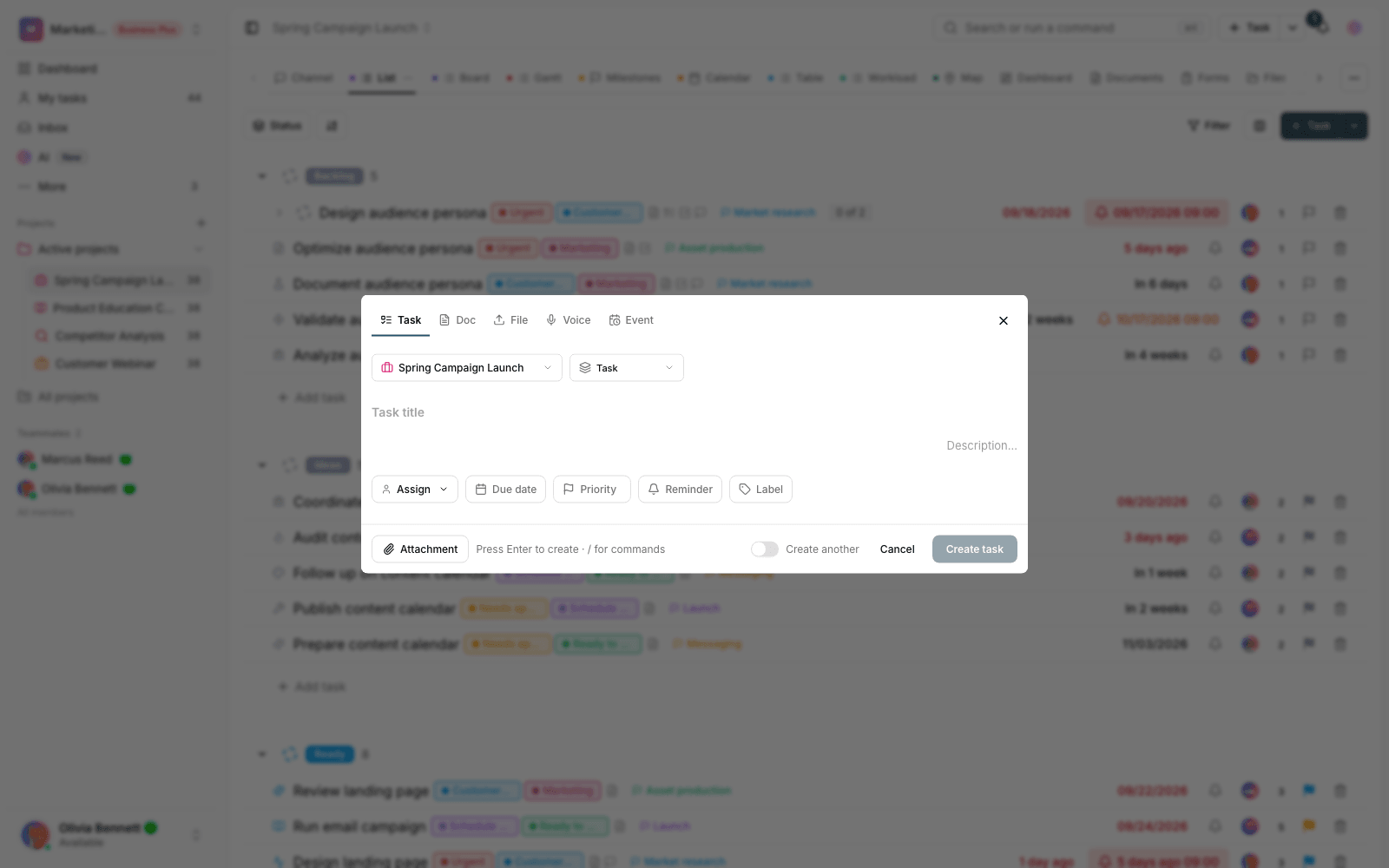 Quick add task window