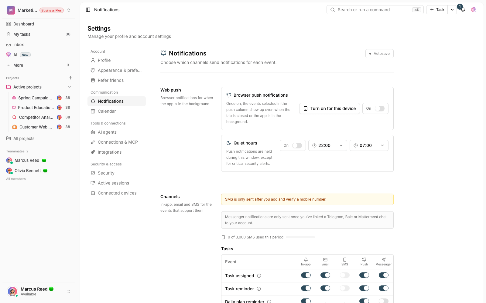 Notification settings