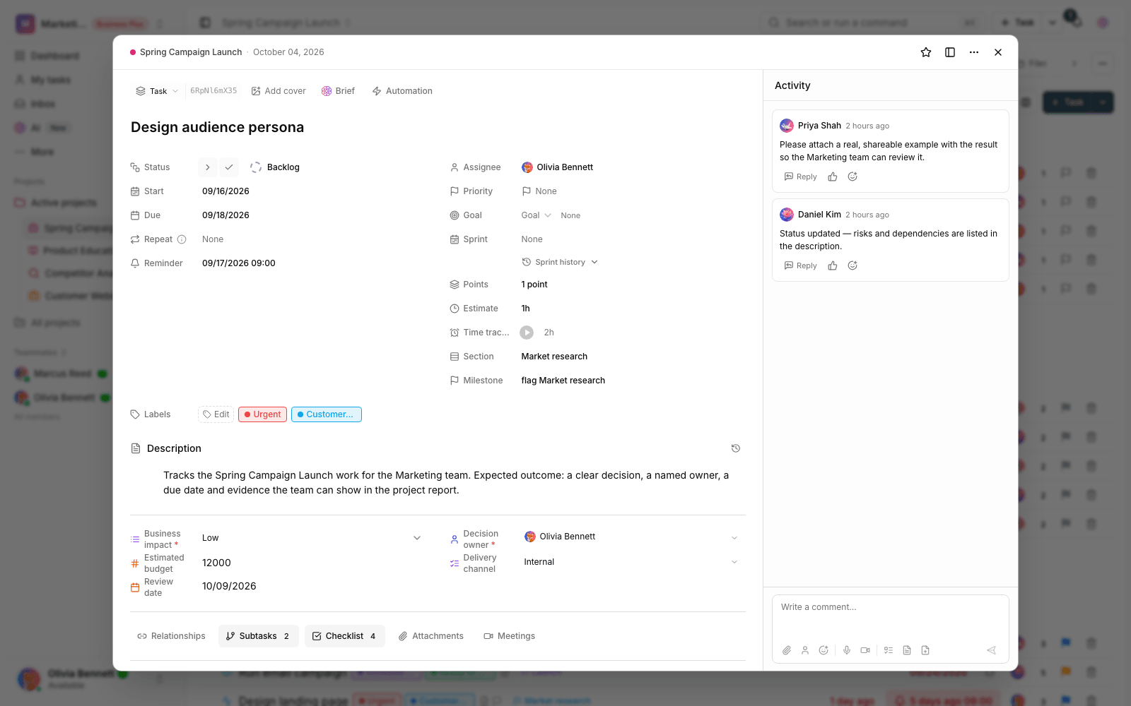 Task details window