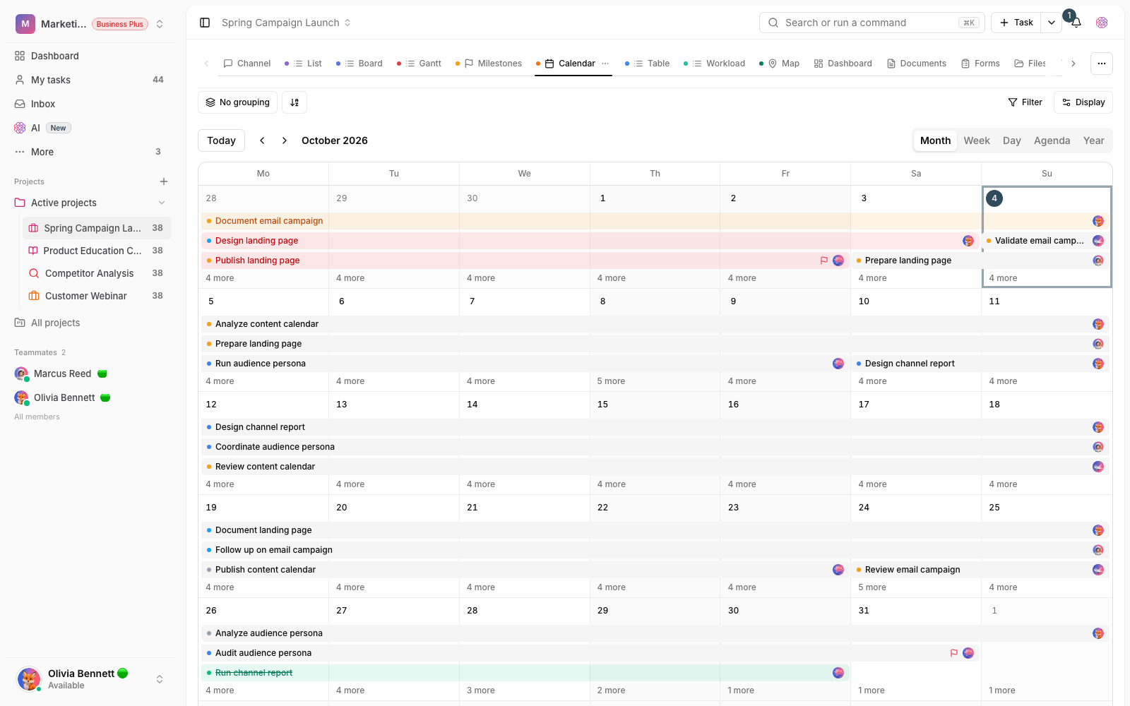 Project calendar view