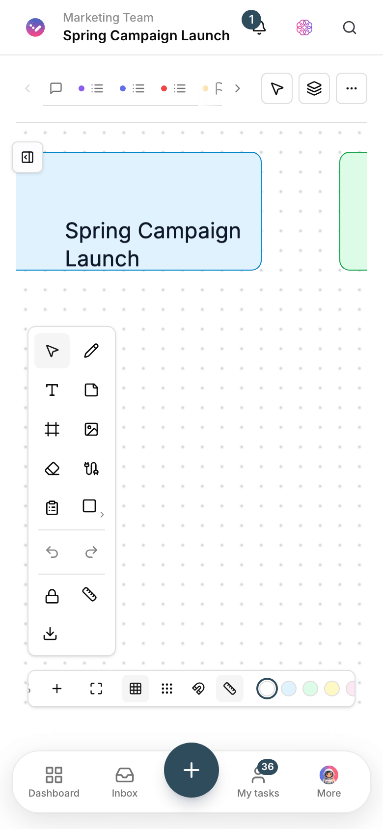 A collaborative team whiteboard in Taskie