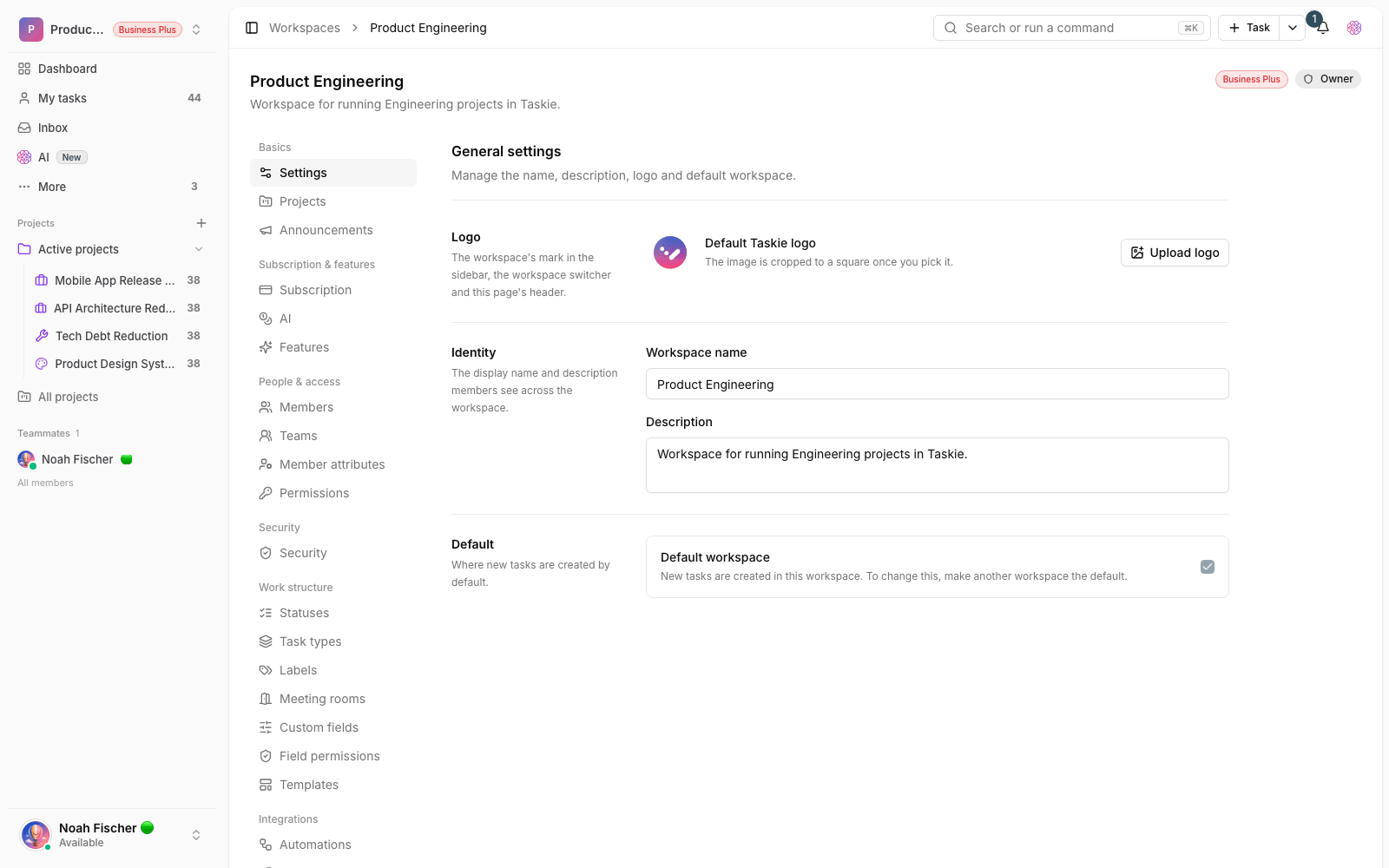 Workspace settings