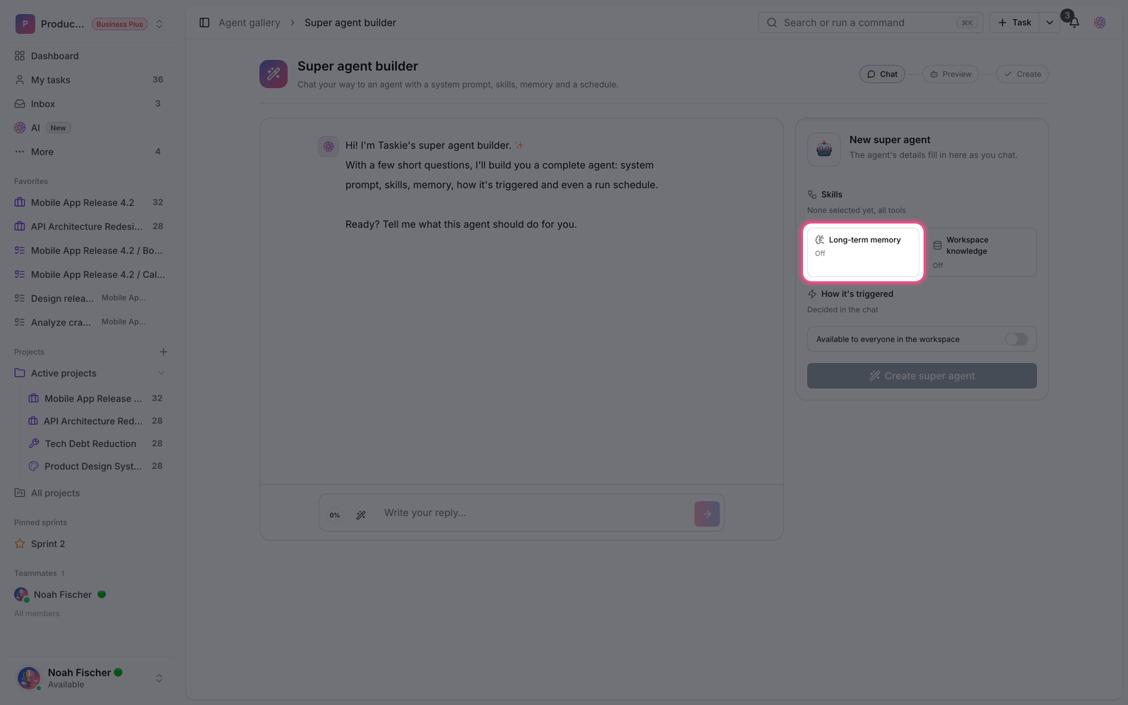 Agent memory setting