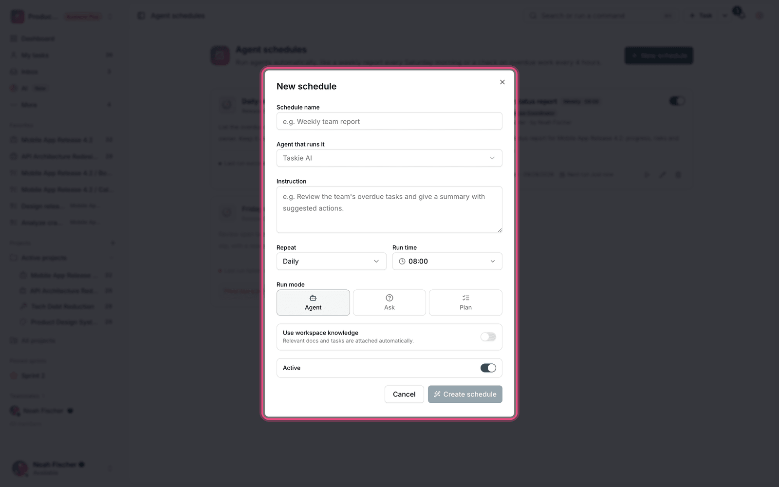 Creating a schedule
