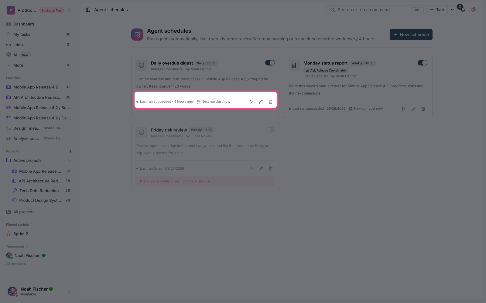 Schedule run status