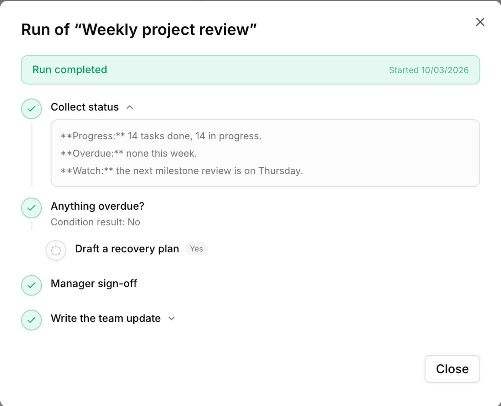 Workflow run history