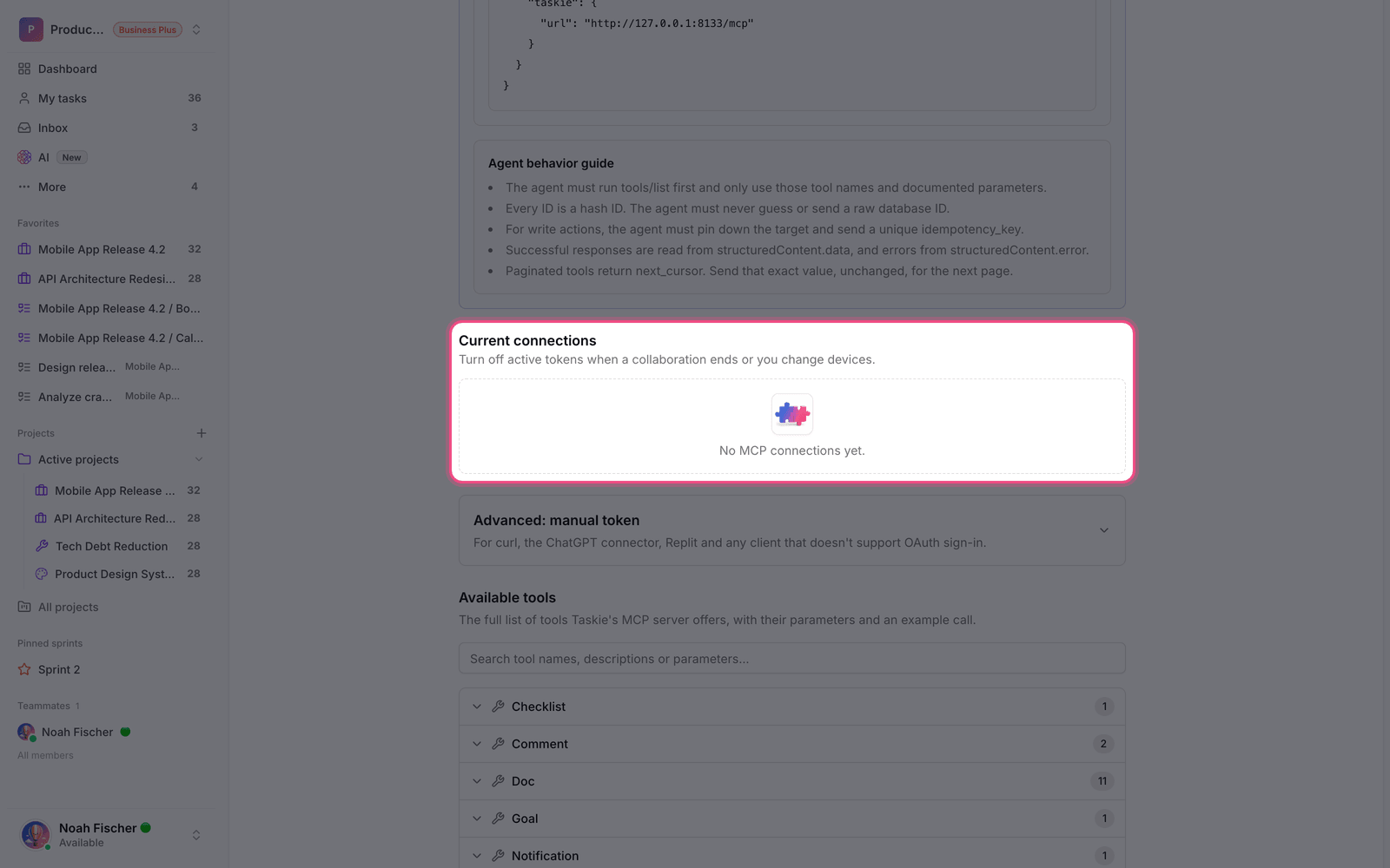 Managing MCP connections