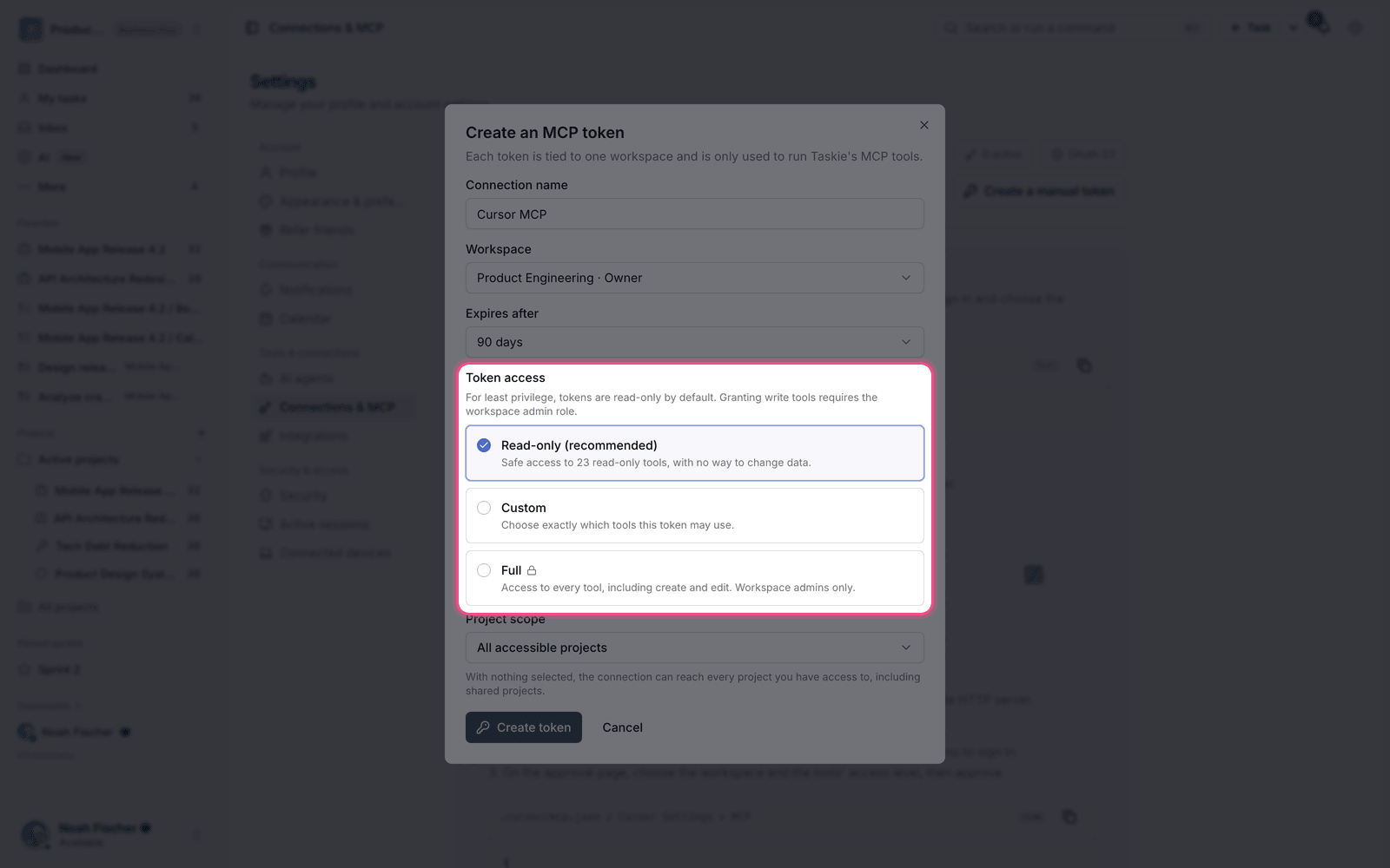 MCP token access level