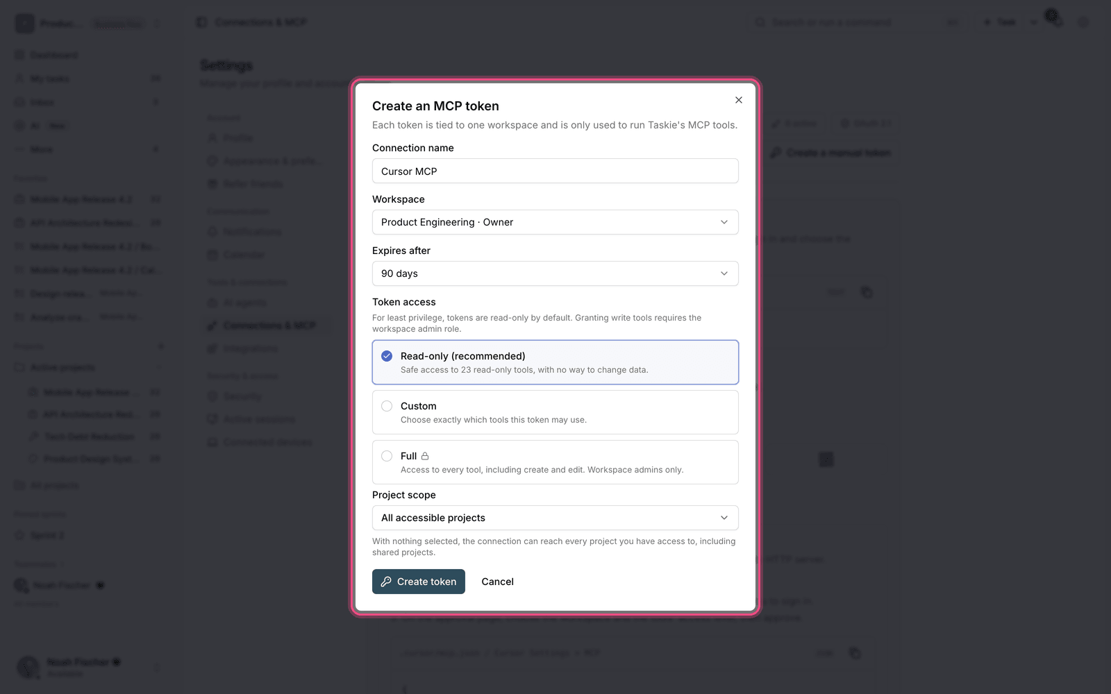 Creating a manual MCP token