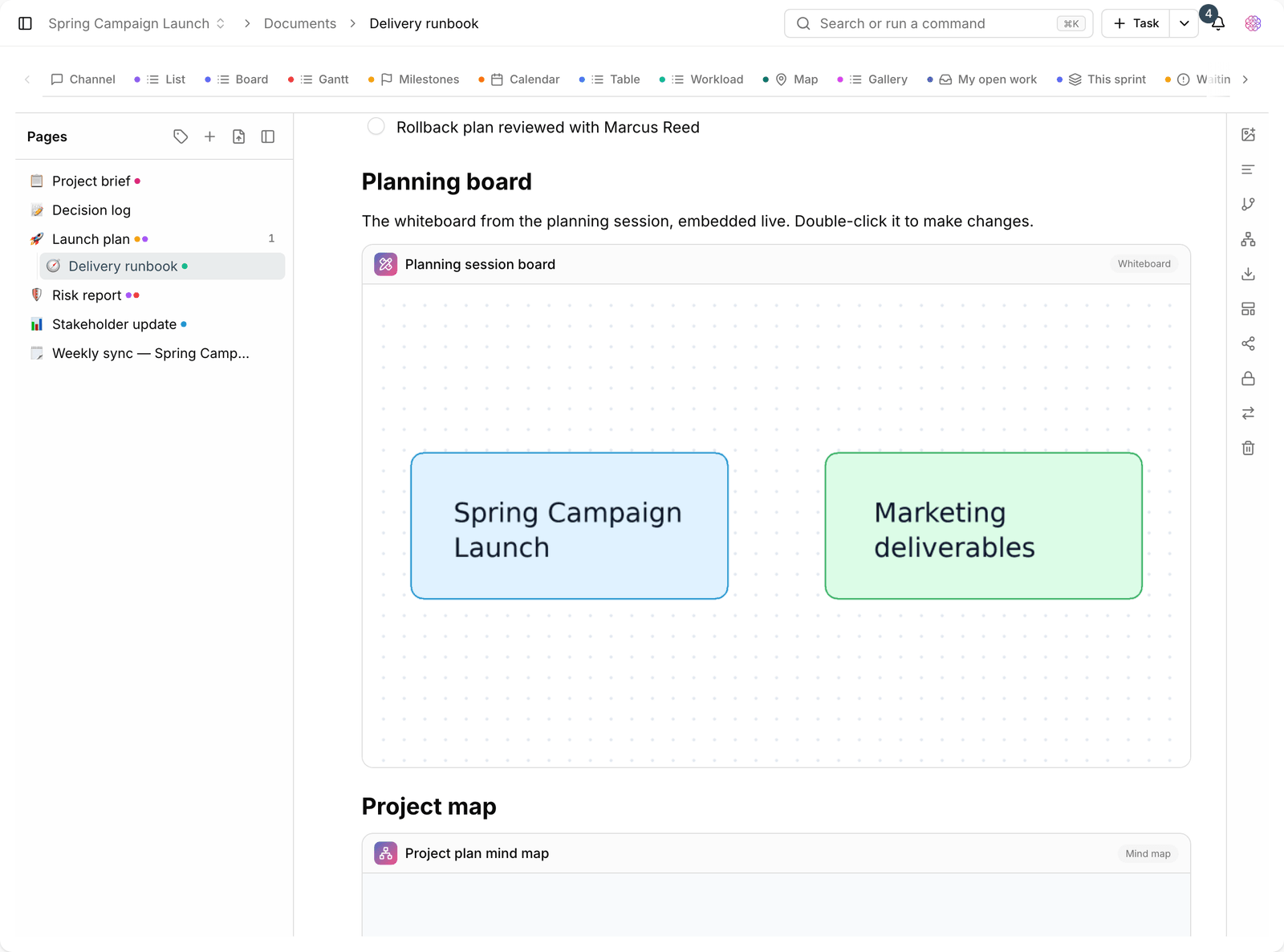 Embedding a board in a document