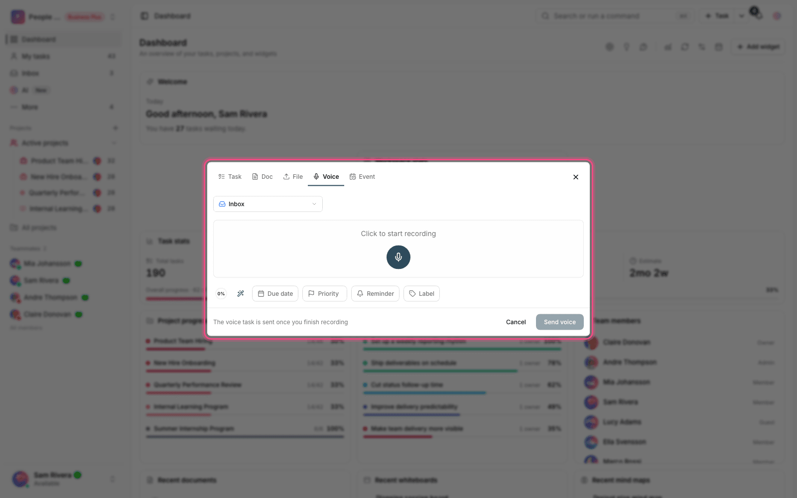 Creating a task by voice