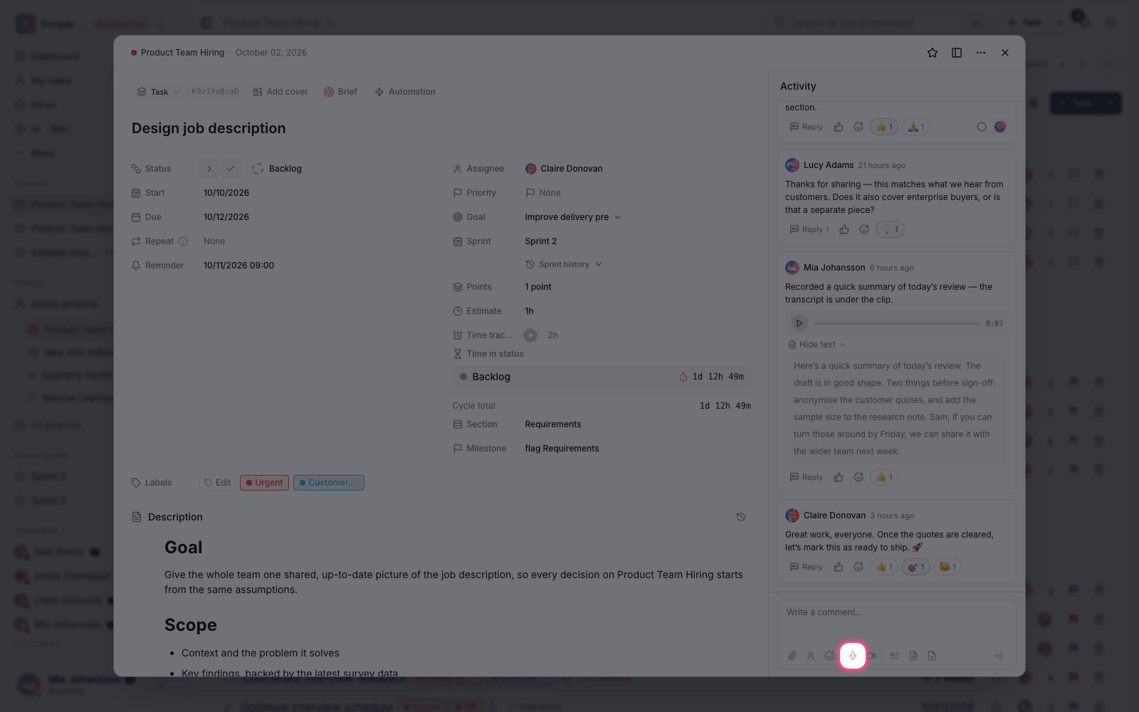Recording a voice message