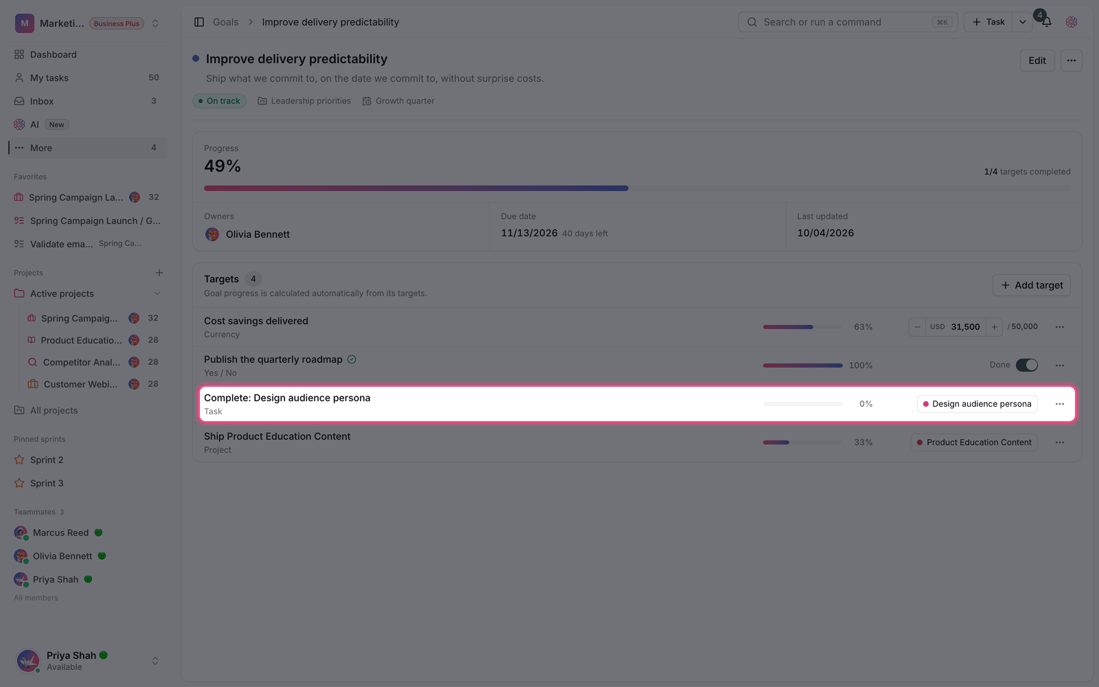 Link a target to a task