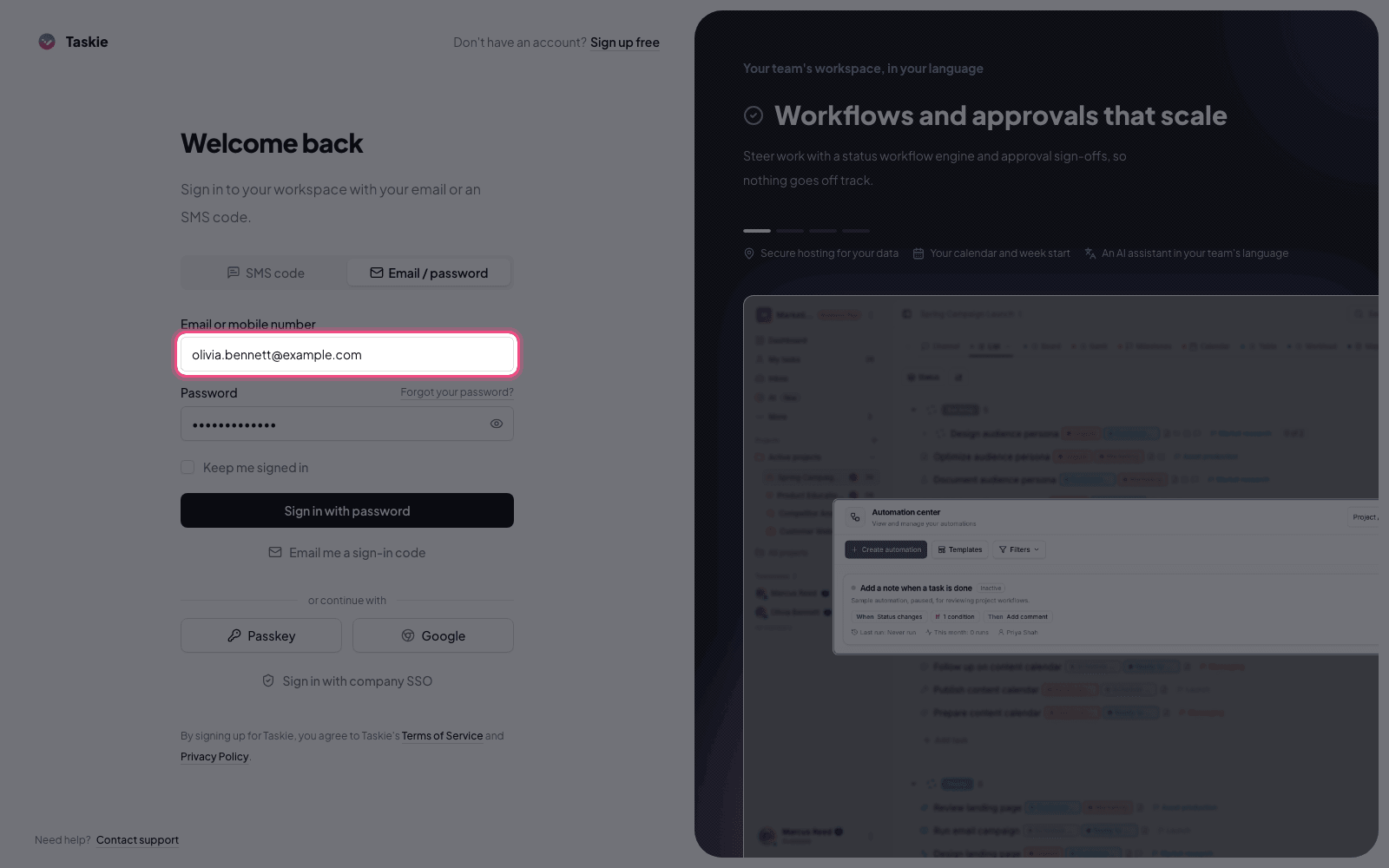 Signing in with email