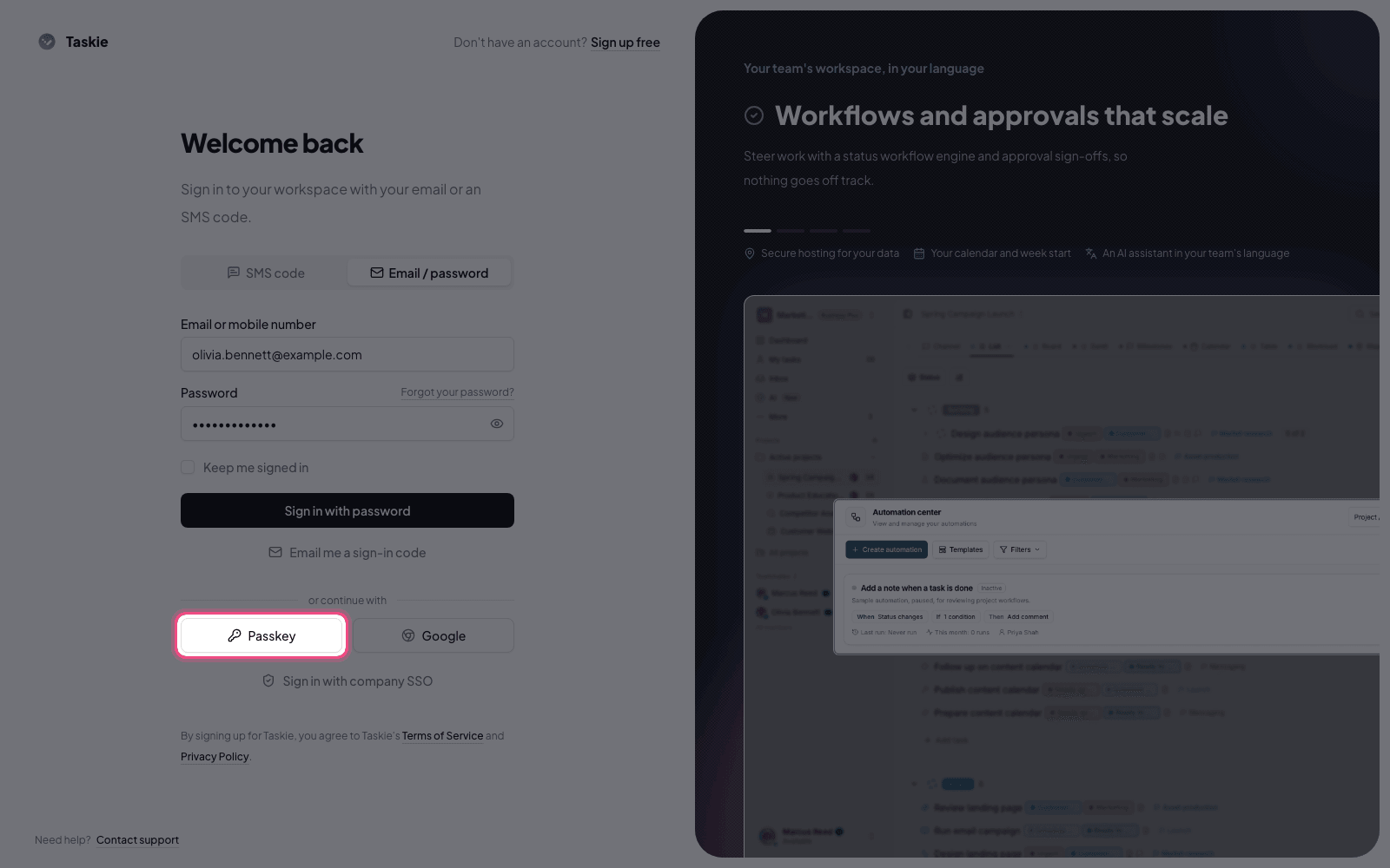 Signing in with a passkey