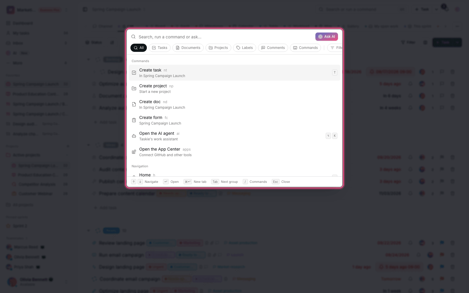 The command palette window