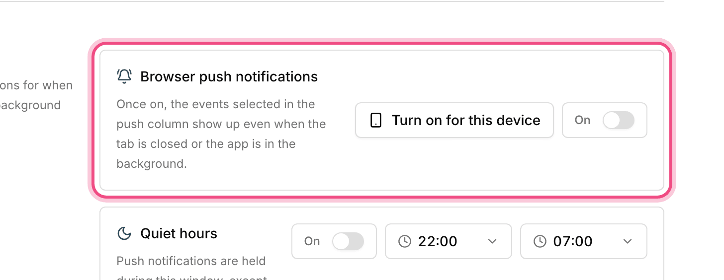 Push notifications and quiet hours