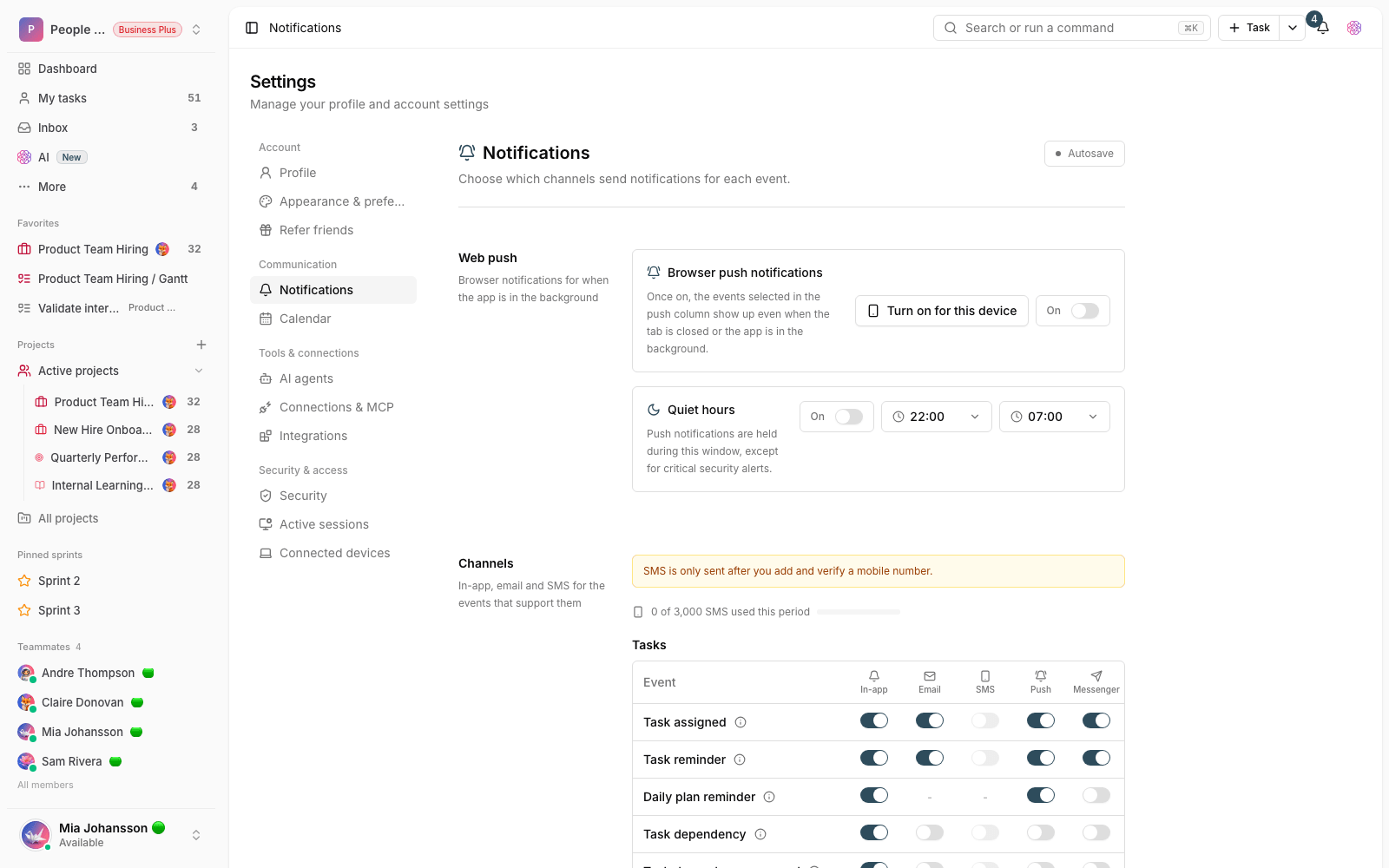 Notification table