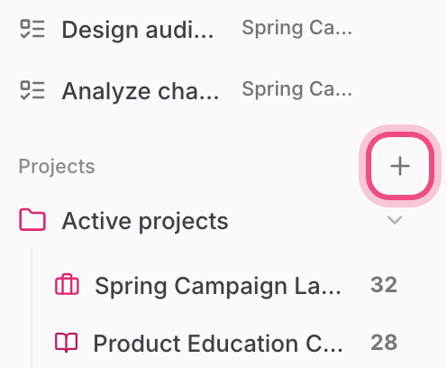 Creating a project from the sidebar