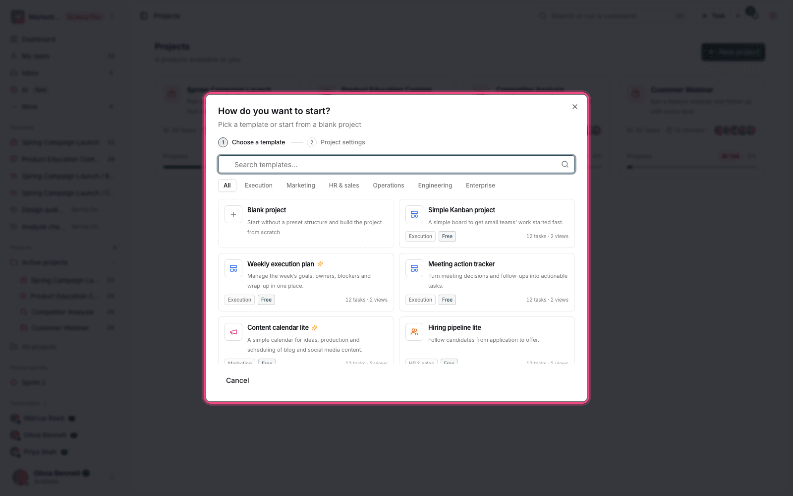 Project template gallery