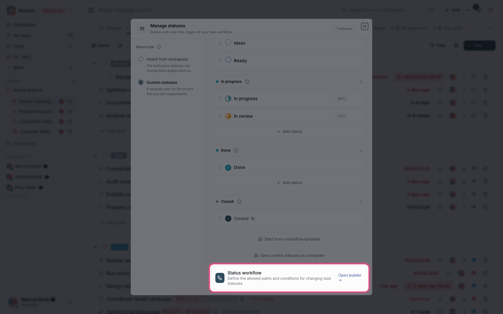 Status management and the workflow builder