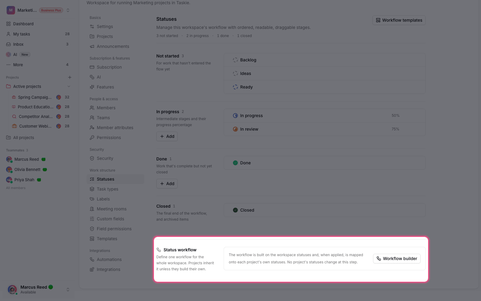 Workspace workflow