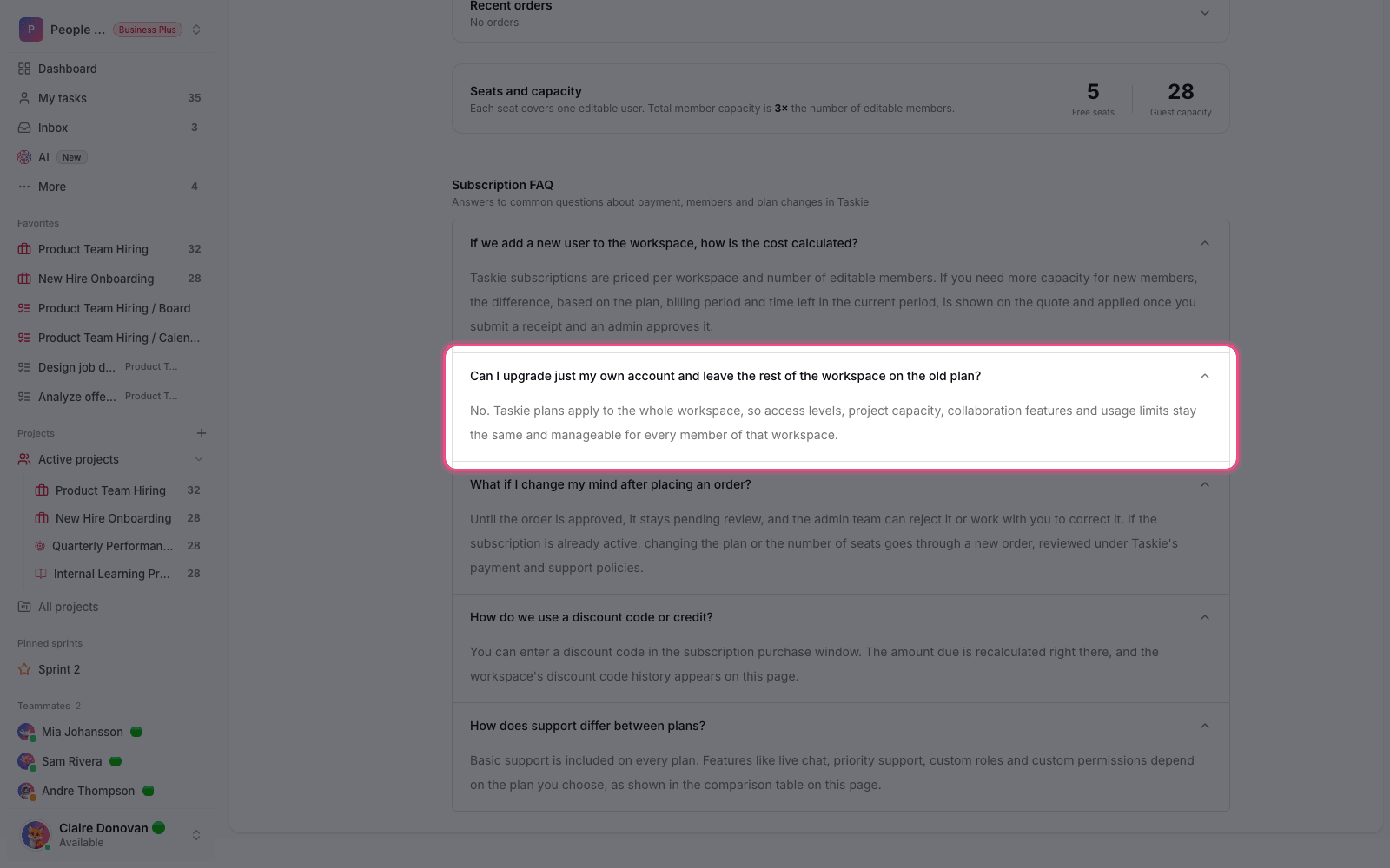 Workspace capacity and resources