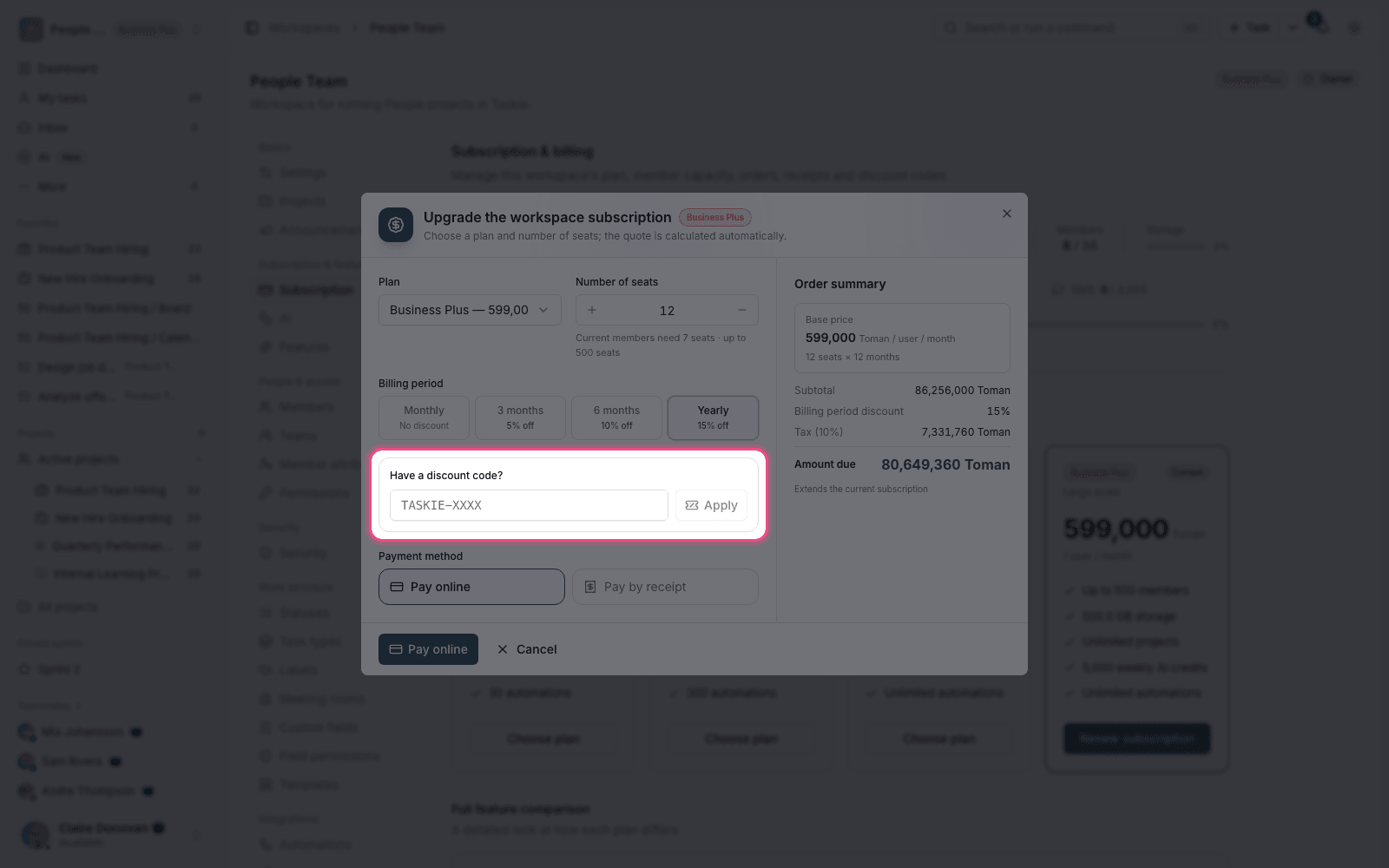 Subscription and billing
