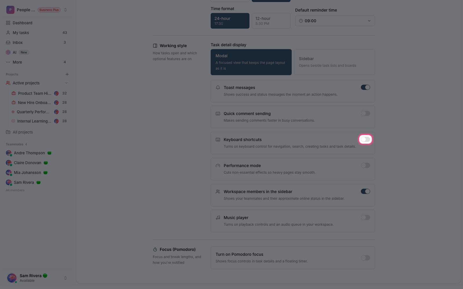 Account preferences