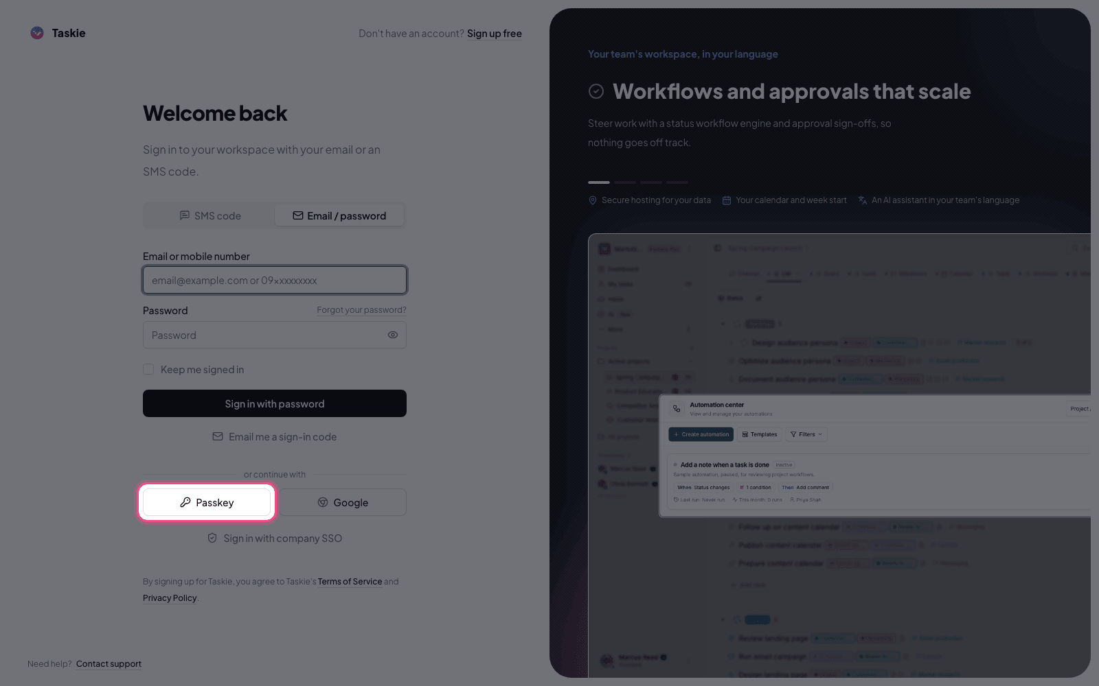 Signing in with a passkey