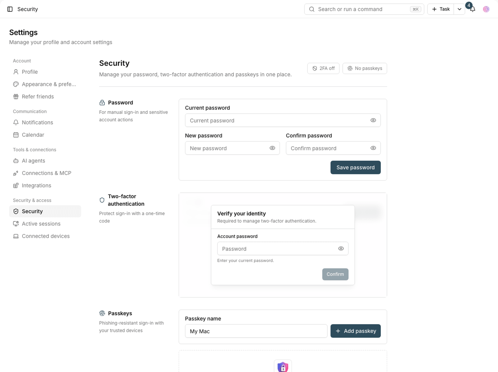 Security settings