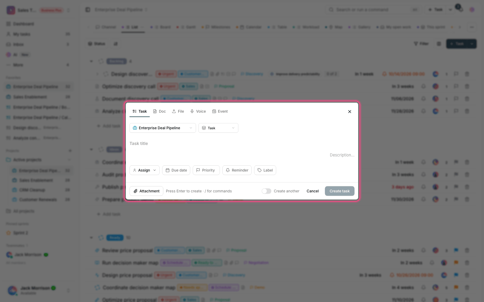 Creating a task
