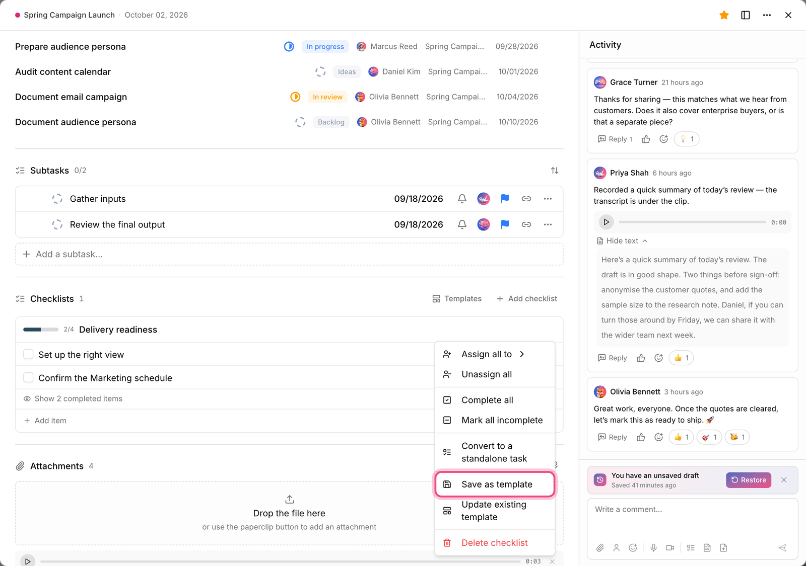 Checklist template