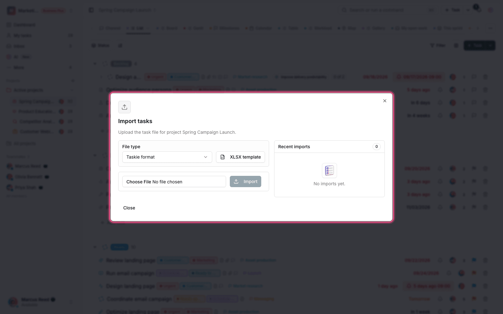 Importing tasks from a file