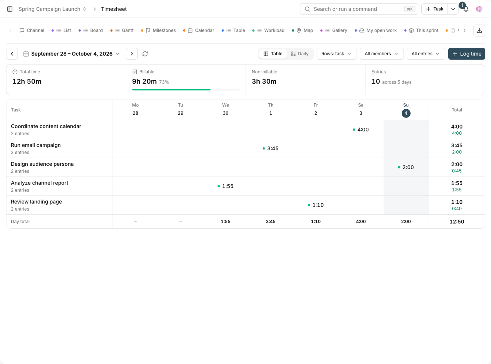 Project timesheet
