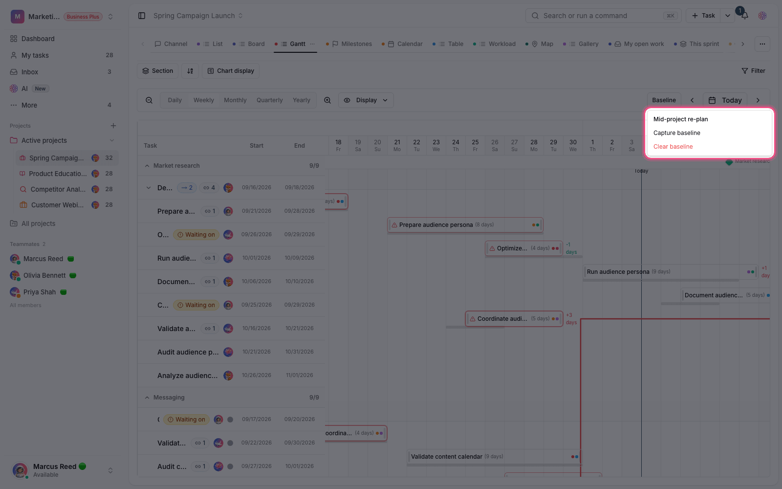 Manage baselines