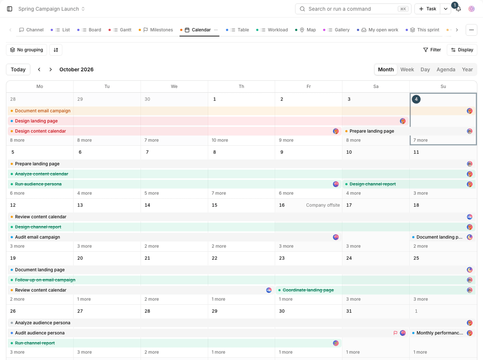 Project calendar view