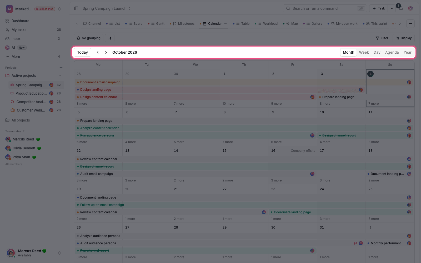 Calendar toolbar
