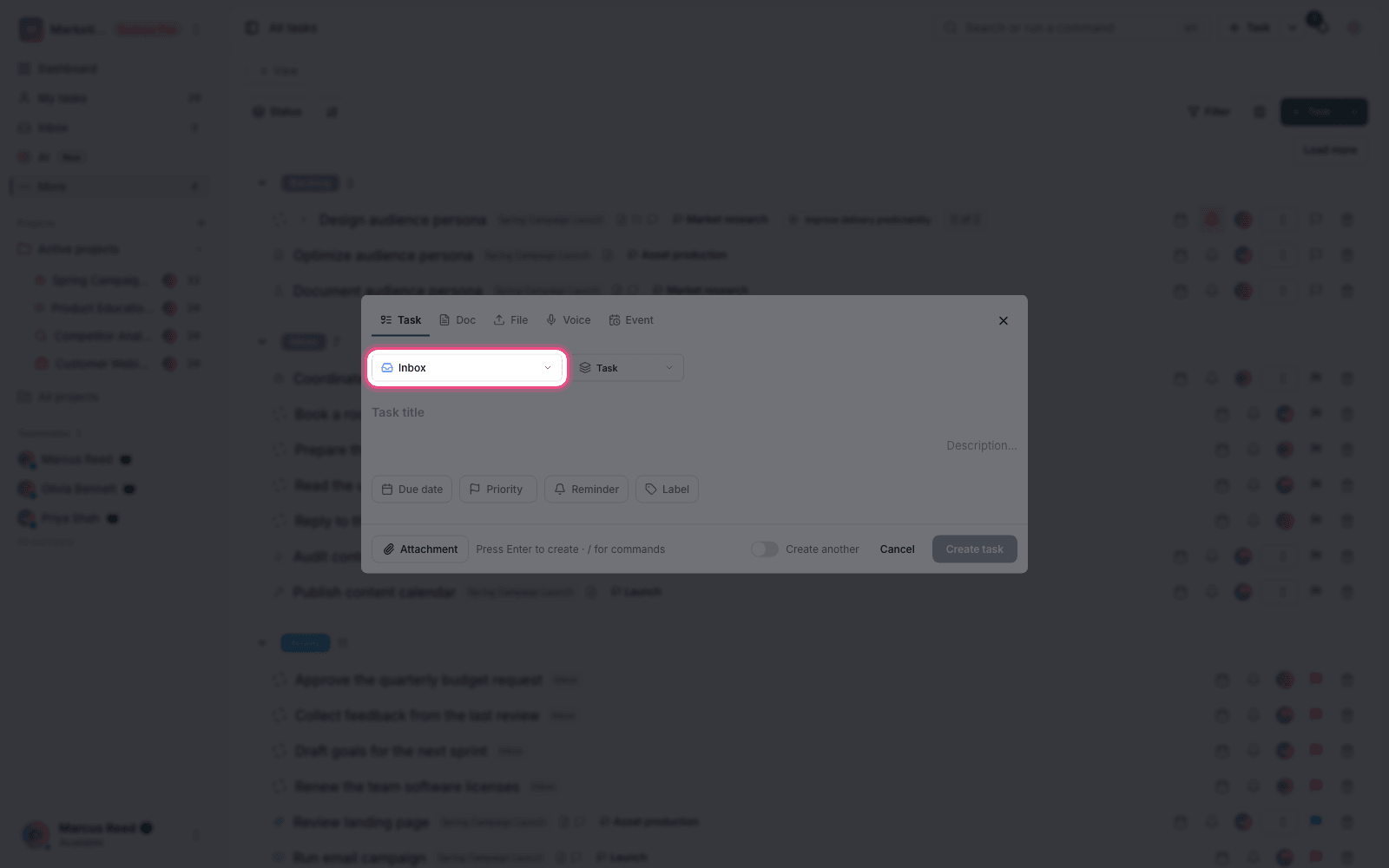 Create a task on the All tasks page