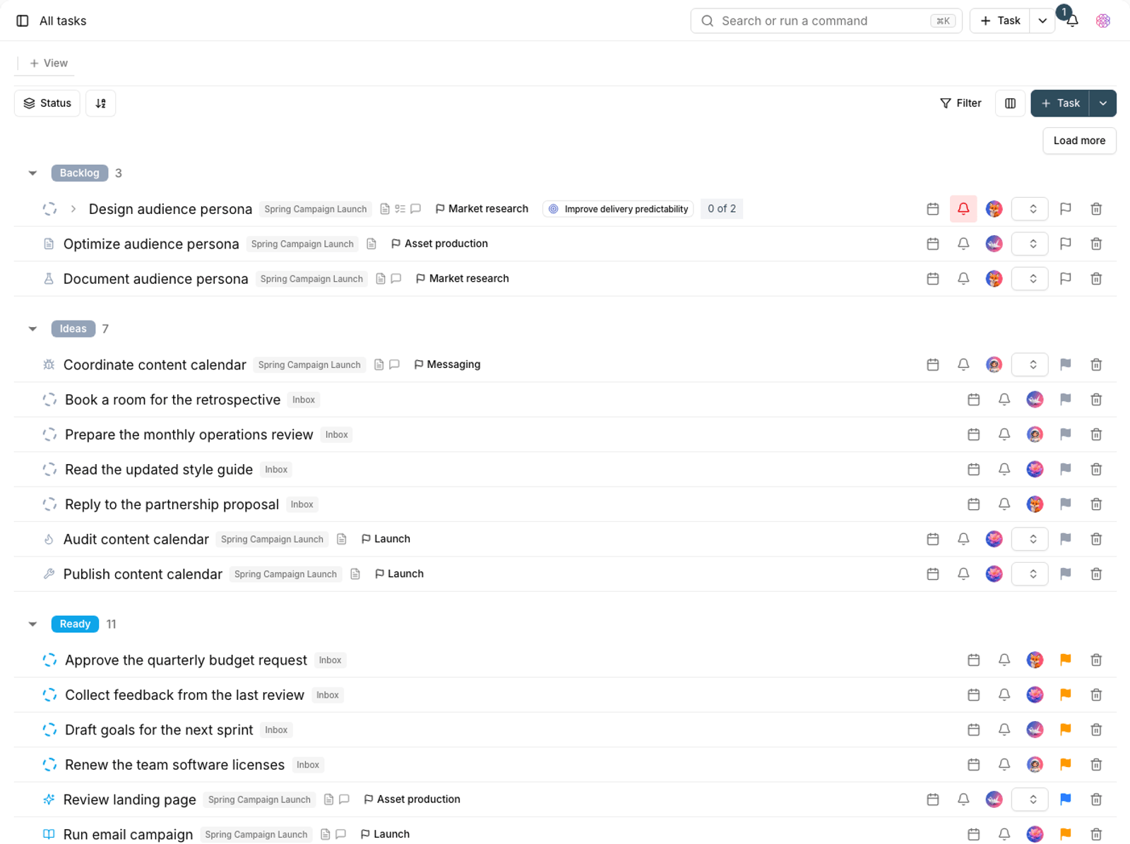 All tasks page