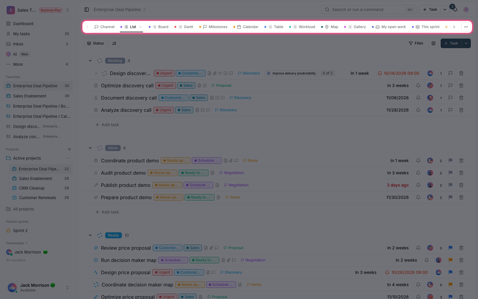 The project views bar