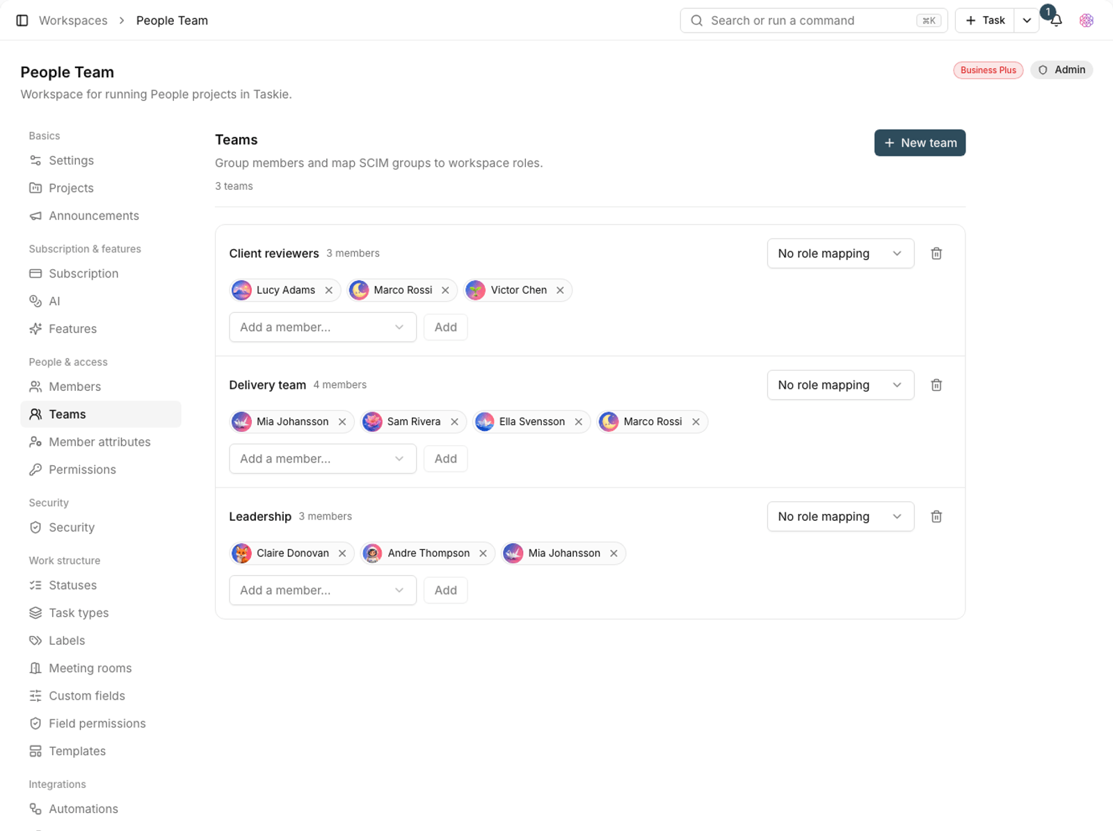 Workspace teams