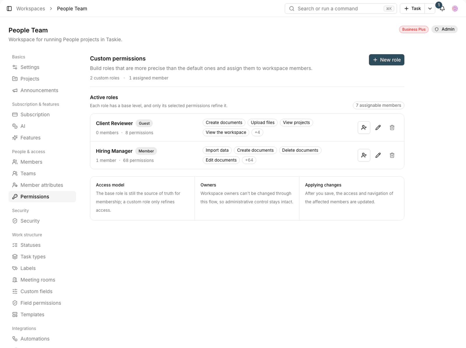 Workspace permissions