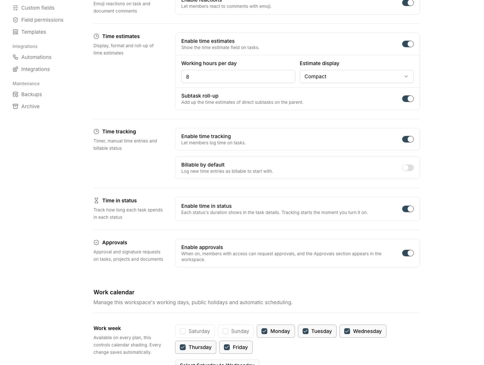 Workspace features