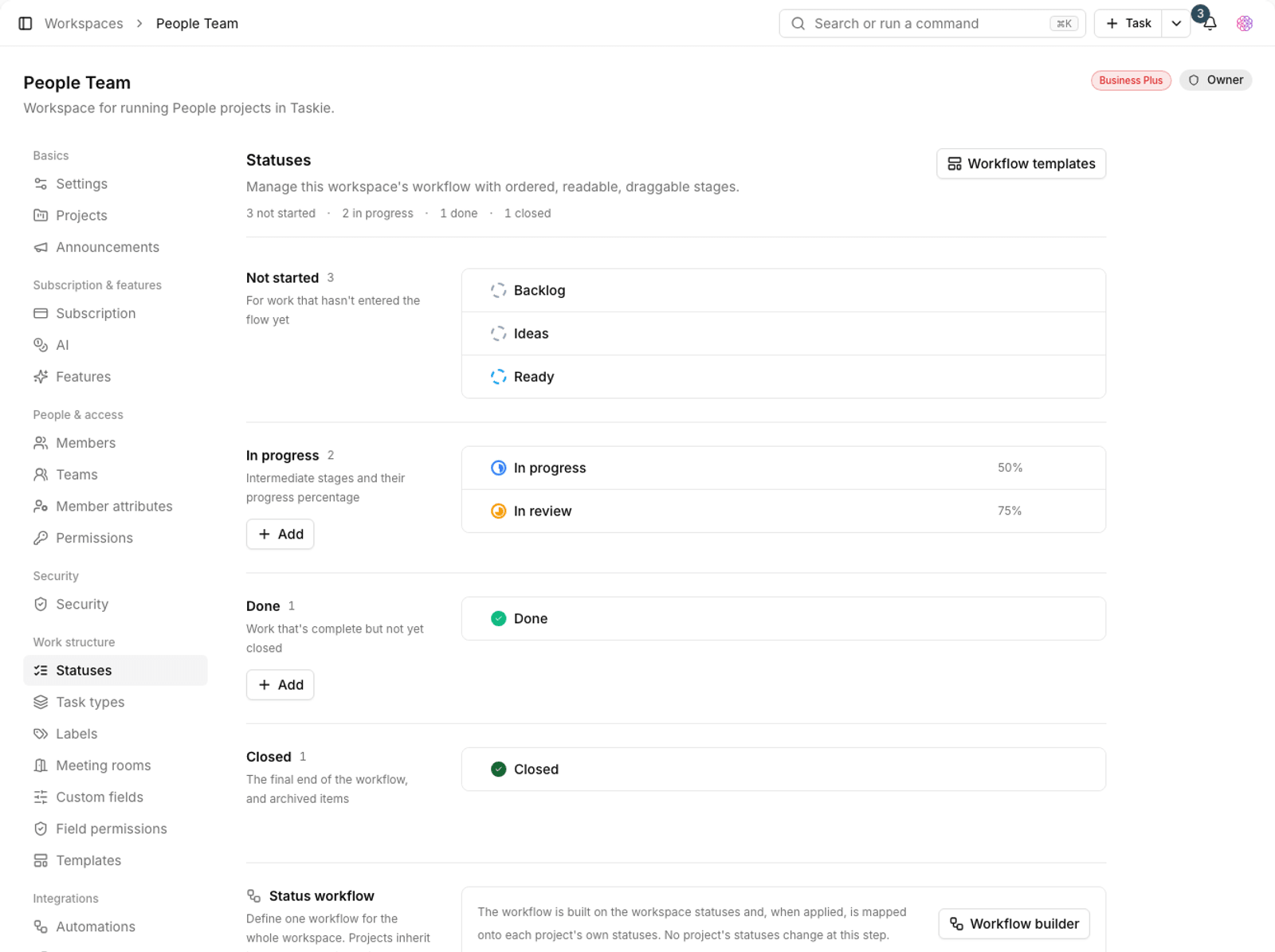 Workspace workflow